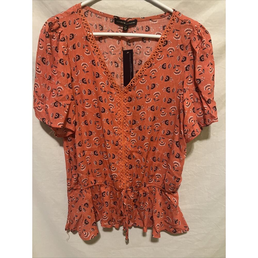 Adrienne Vittadini Women's Floral Crochet Accented Top Orange Size Small NWT